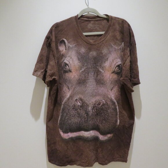 THE MOUNTAIN Hippo Print Distressed Tie Dye T-Shirt in Brown Hippie Y2K Boho XL - Picture 2 of 12
